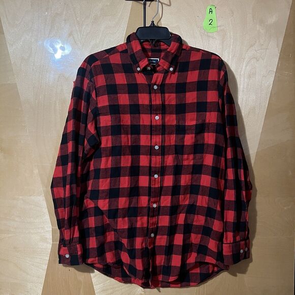 Club Room Mens Shirt M Medium Red Black Flannel Plaid Button Up Collared - Picture 1 of 8